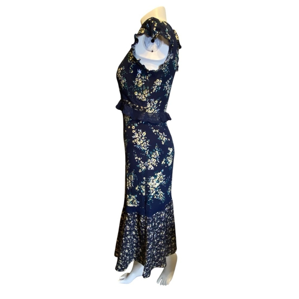 Sugarlips Floral Flutter Sleve Navy Blue Dress Women’s size L - Picture 5 of 13